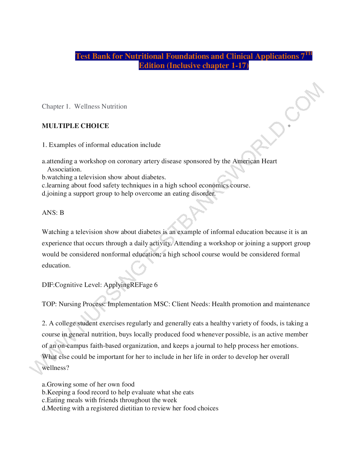 Preview image for Test Bank for Nutritional Foundations and Clinical Applications 7TH Edition (Inclusive chapter 1-17)